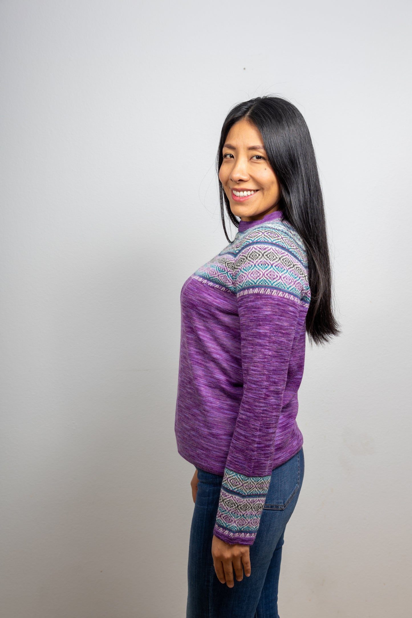 Pull en alpaga modèle "Jacquard" en 100% baby alpaga