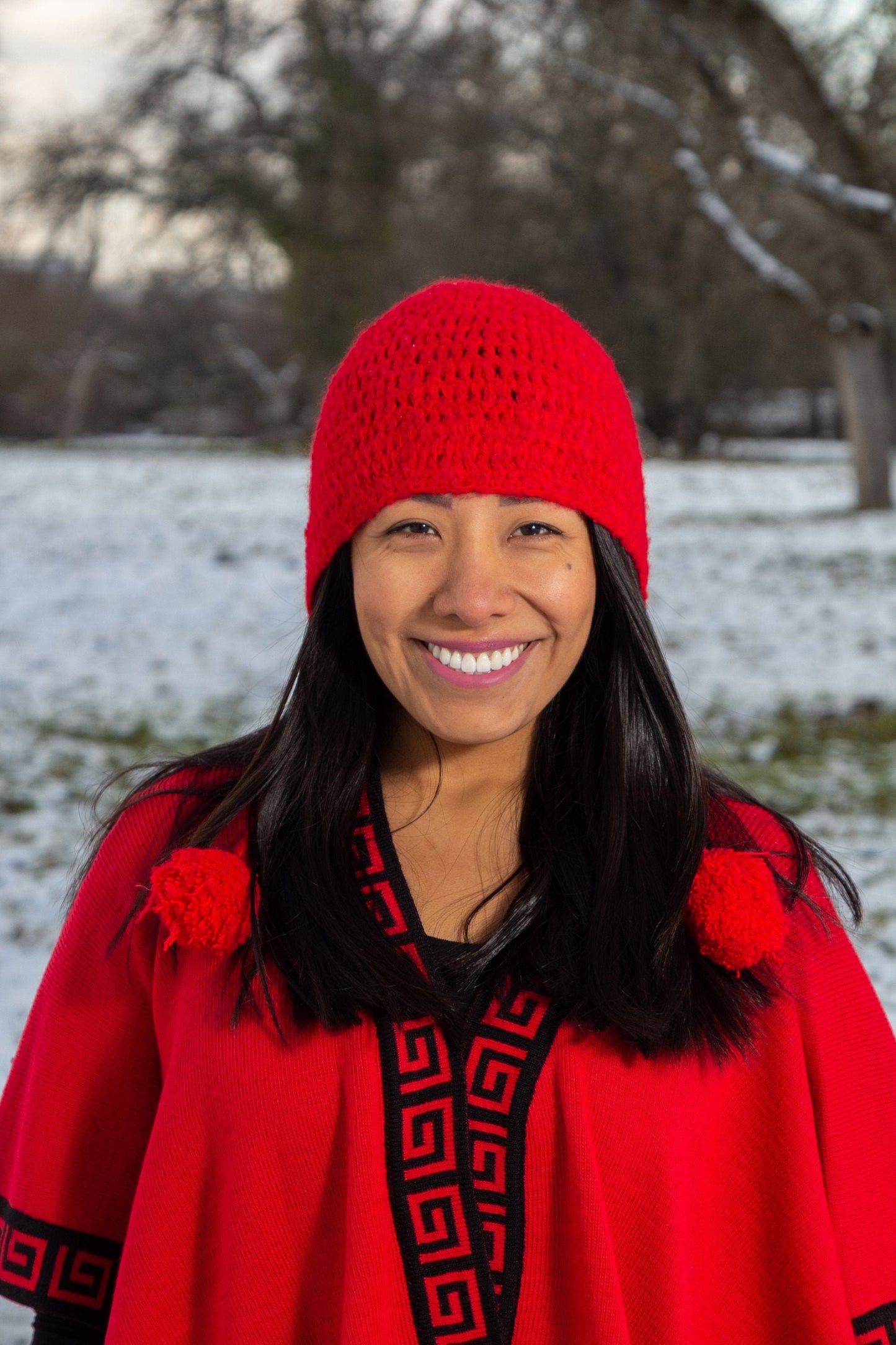 Bonnet tricoté main en laine d'alpaga modèle "Pompon"
