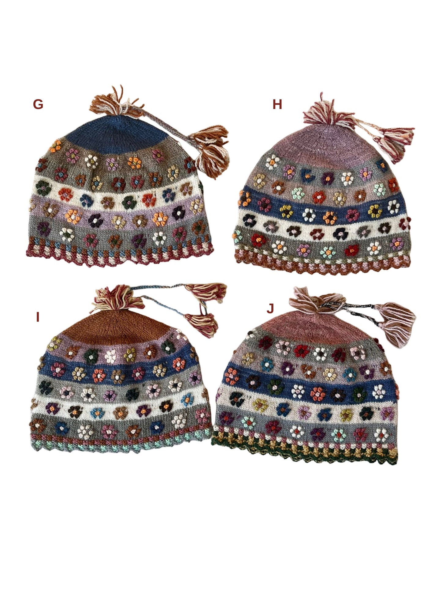 Handgestrickte Mütze aus Schafwolle – Blumenstickerei aus Peru