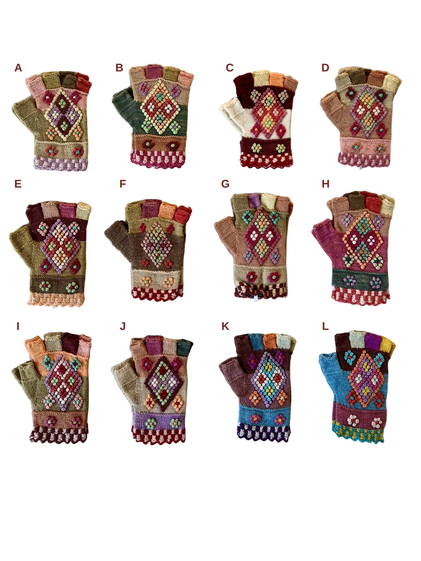 Handgestrickte Pulswärmer - Handschuhe aus Schafwolle – Blumenstickerei aus Peru