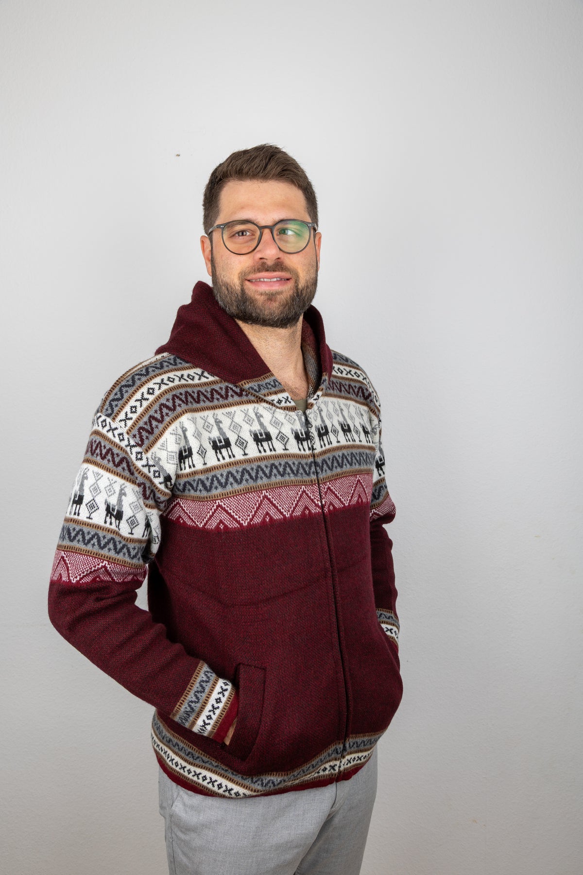 Strickjacke mit Lama-Motiv - Unisex